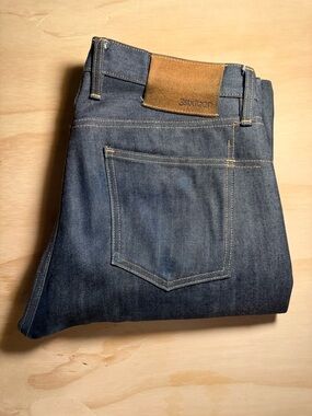 3sixteen Indigo Denim Jeans with Tan Leather Patch